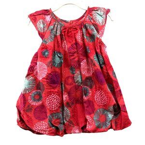 Vertbaudet Girls 18M Pink Bubble Dress Cotton Short‎ Sleeve Summer Printed